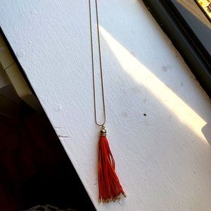 Orange suede rope tassel necklace